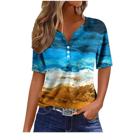 Women's Sequin Stitching Floral Three-button V-neck Short Sleeve