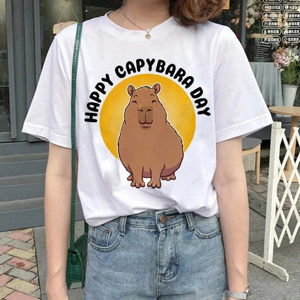 Cute Capybara Clothing Women Vintage Cartoon T-Shirt