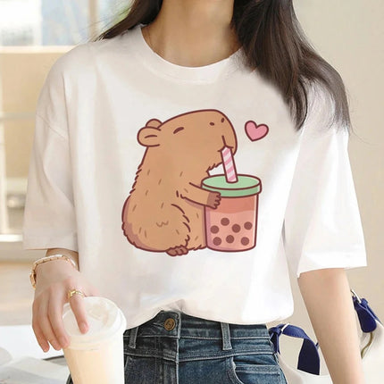 Cute Capybara Clothing Women Vintage Cartoon T-Shirt