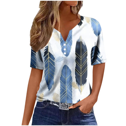 Women's Sequin Stitching Floral Three-button V-neck Short Sleeve