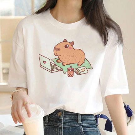 Cute Capybara Clothing Women Vintage Cartoon T-Shirt