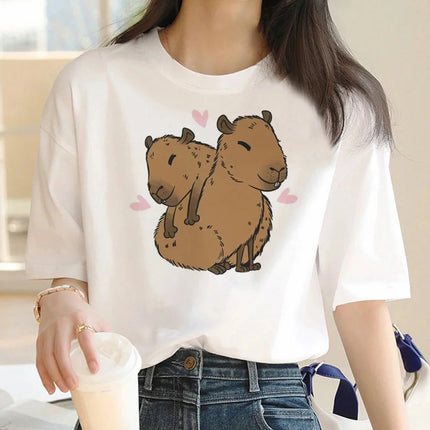 Cute Capybara Clothing Women Vintage Cartoon T-Shirt