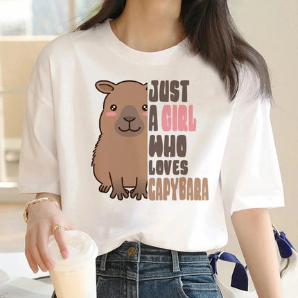 Cute Capybara Clothing Women Vintage Cartoon T-Shirt