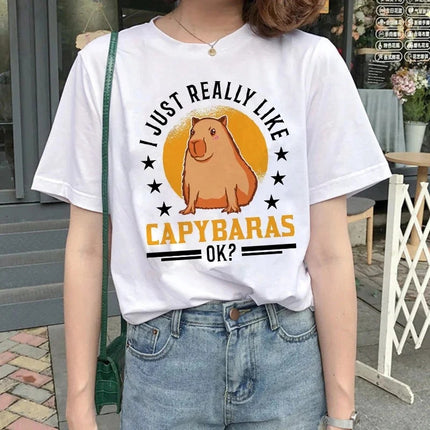 Cute Capybara Clothing Women Vintage Cartoon T-Shirt