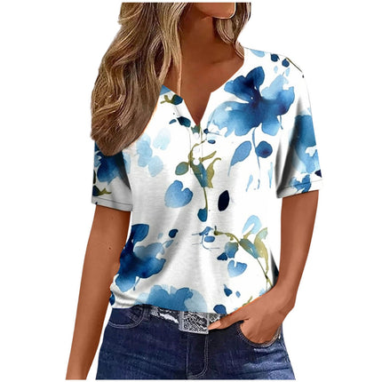Women's Sequin Stitching Floral Three-button V-neck Short Sleeve