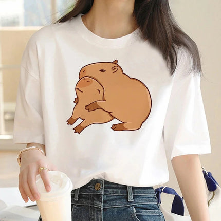 Cute Capybara Clothing Women Vintage Cartoon T-Shirt