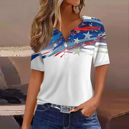 Women's Sequin Stitching Floral Three-button V-neck Short Sleeve