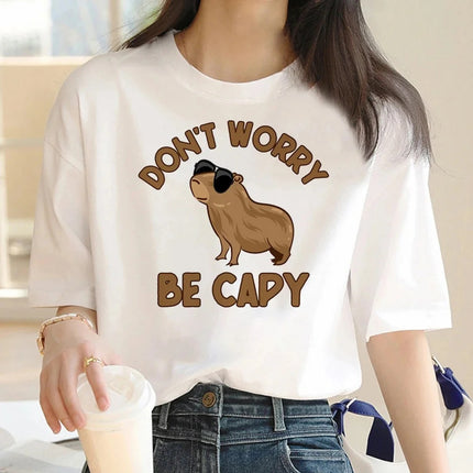 Cute Capybara Clothing Women Vintage Cartoon T-Shirt