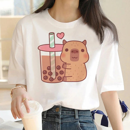 Cute Capybara Clothing Women Vintage Cartoon T-Shirt