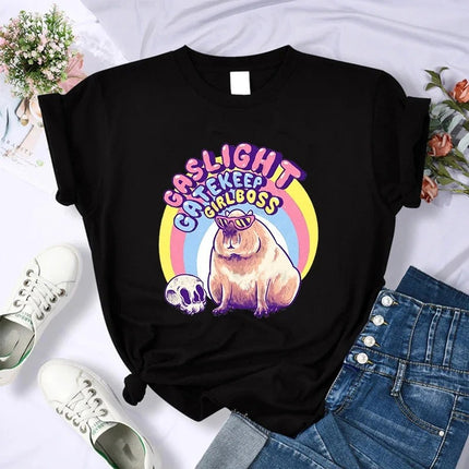 Cute Capybara Clothing Women Vintage Cartoon T-Shirt