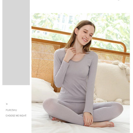 Women Thermal Underwear Winter Long Sleeve Winter Clothes Seamless Thermal Underwear Intimate Set Female Thick 2 Pcs Sleepwear