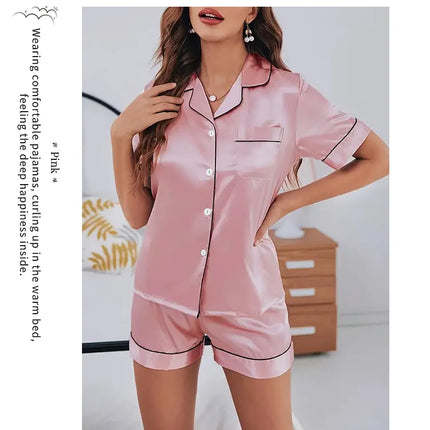 Women Silk Satin Pajamas Set Two-piece Pj Sets Sleepwear Loungewear Button-Down Pajama Women 2 Piece Pijama Homewear Shorts Set