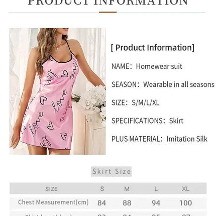 Heart Letter Print Nightdress Casual Round Neck Spaghetti Strap Sleep Dress Women's Sleepwear Dresses