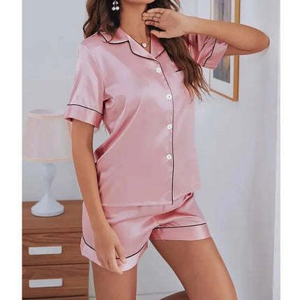 Women's Pajamas Set Satin Sleepwear Button Down Tops and Shorts Pajama 2 Piece Suit Pyjama Femme Nightwear Loungewear for Summer