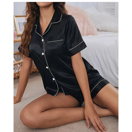 Women's Pajamas Set Satin Sleepwear Button Down Tops and Shorts Pajama 2 Piece Suit Pyjama Femme Nightwear Loungewear for Summer