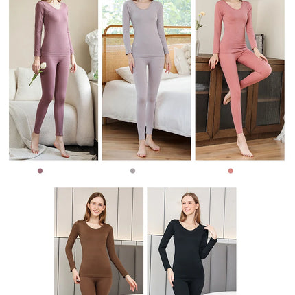 Women Thermal Underwear Winter Long Sleeve Winter Clothes Seamless Thermal Underwear Intimate Set Female Thick 2 Pcs Sleepwear