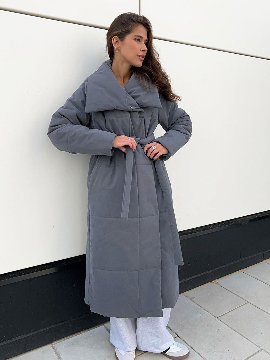 Fashion | Long Coat | Lapel Collar With Lace Up | Winter Coat Warmth | Beige Black Blue | Practical Pockets -