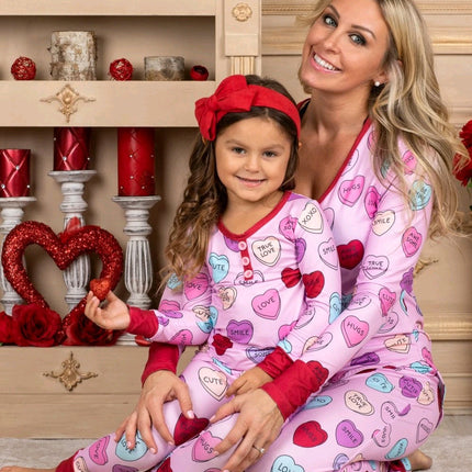 Valentines Day Love Print Casual Home Pajamas Parent Child Set