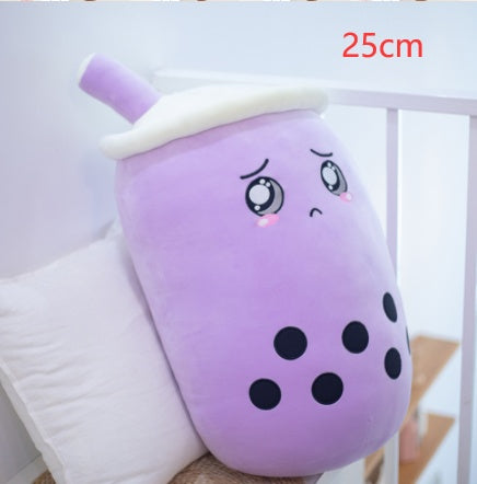 KawaiiTea | Plush Toy | Soft Fabric | Embroidered Face | Strawberry Pink Bubble Tea | Cuddle Tea Pillow -