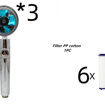 Propeller Driven Shower Head With Stop Button And Cotton Filter Turbocharged High Pressure Handheld Shower Nozzle