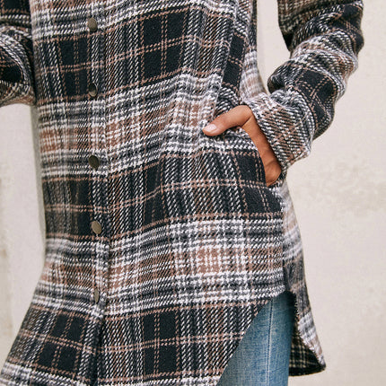 Women's Loose Casual Plush Plaid Shirt Jacket