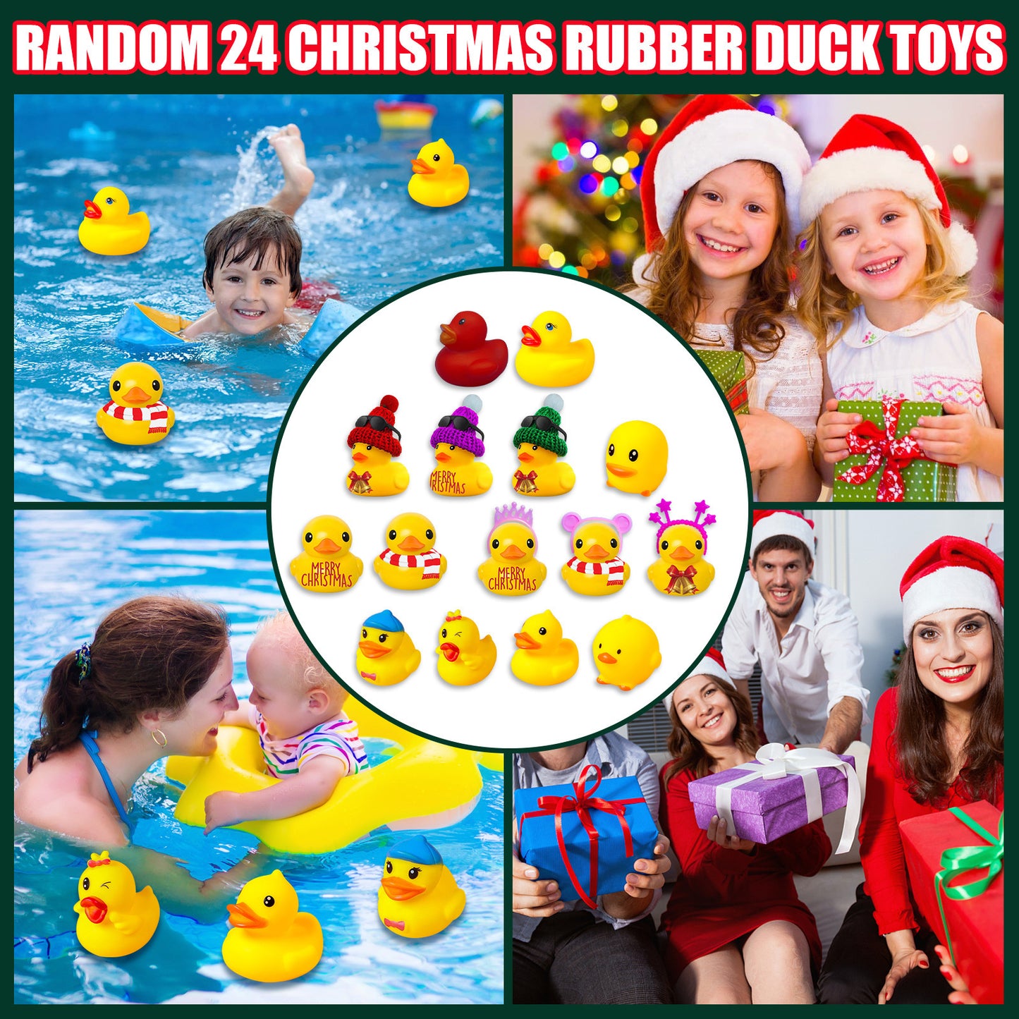 SunnyDucks | Advent Bath Toys | 24 Rubber Ducks | Festive Bath Fun | Yellow Ducks | Christmas Tub Countdown -