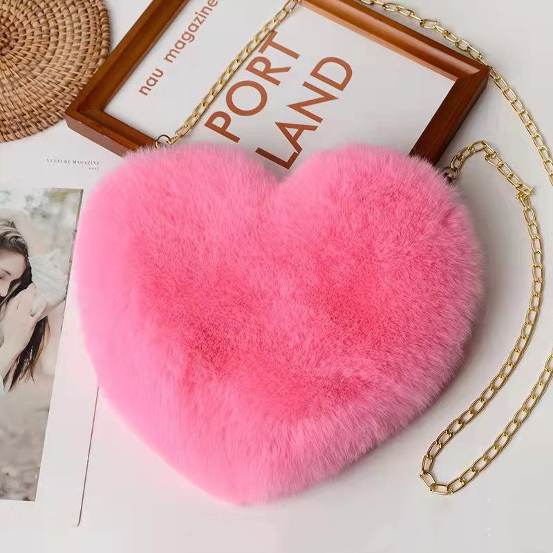Women’s Plush Heart Shoulder Bag | Valentine’s Day Party Purse | Soft Plush Chain Crossbody | Zipper Closure | Cute Medium Round Heart Bag for Gifts & Events - Apparel & Accessories > Handbags, Wallets & Cases > Handbags > Shoulder Bags