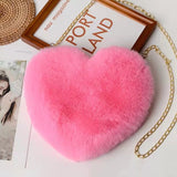 Women’s Plush Heart Shoulder Bag | Valentine’s Day Party Purse | Soft Plush Chain Crossbody | Zipper Closure | Cute Medium Round Heart Bag for Gifts & Events - Apparel & Accessories > Handbags, Wallets & Cases > Handbags > Shoulder Bags