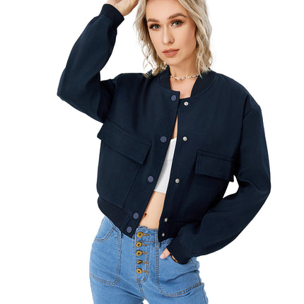 Women's Lightweight Cropped Bomber Jacket Casual Long Sleeve Varsity Jacket With Pocket Fashion Y2k Jacket Streetwear