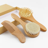 PearWood | Round Wool Massage Brush Set | Pear Wood Handle | Soft Wool Round Brush | 14.5 x 4.3 x 1 cm | Scalp Massage -