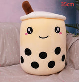 KawaiiTea | Plush Toy | Soft Fabric | Embroidered Face | Strawberry Pink Bubble Tea | Cuddle Tea Pillow -