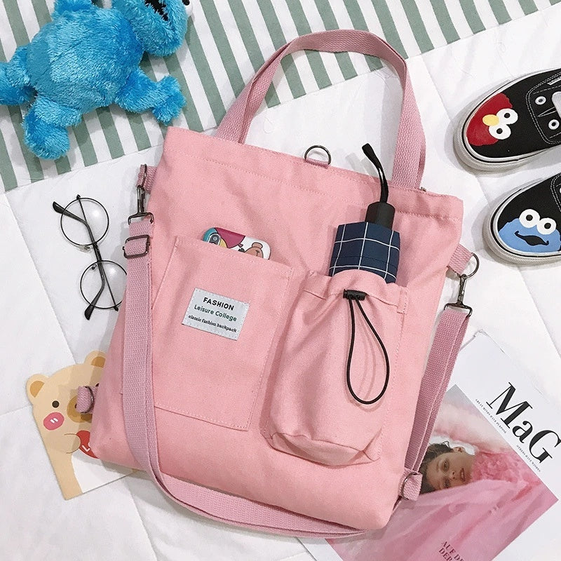 Harajuku Canvas Backpack for Women | Preppy Korean School Bag with Multiple Pockets | Student Tote Shoulder Bag | Lightweight Canvas Handbag | Cute Printed Letter Design - Luggage & Bags > Backpacks > School Backpacks