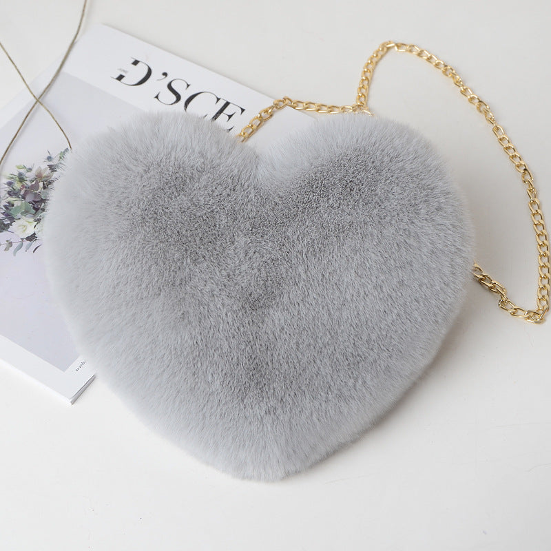 Women’s Plush Heart Shoulder Bag | Valentine’s Day Party Purse | Soft Plush Chain Crossbody | Zipper Closure | Cute Medium Round Heart Bag for Gifts & Events - Apparel & Accessories > Handbags, Wallets & Cases > Handbags > Shoulder Bags