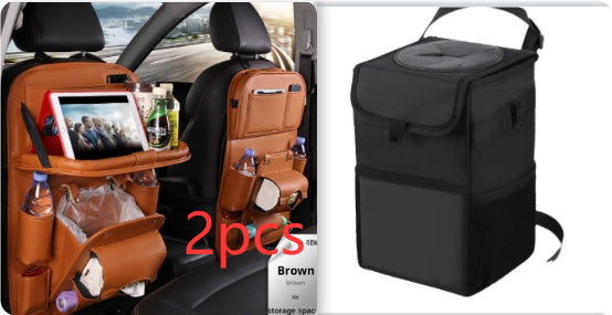 DriveMate | Pu Leather Car Organizer | Built In Trash Can | Multifunction Backseat Tray | Black | Keeps car tidy -