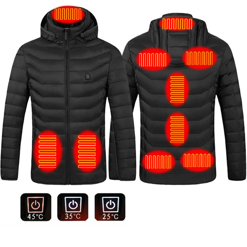 Men Heated Puffer Jacket | Electric Heating Coat with 9 Heat Zones | Insulated Hooded Windbreaker | USB Powered Heated Ski Jacket | Unisex Winter Warm Electric Coat (Black/Blue/Red in Zone 9) - Apparel & Accessories > Clothing > Outerwear > Coats & Jackets > Puffer Jackets