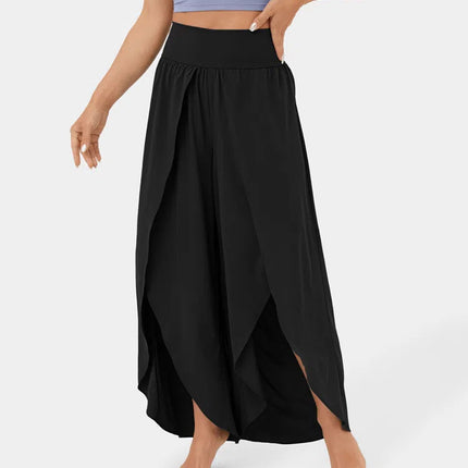 Loose Split Yoga Pants Summer Elastic High Waist Wide Leg Trousers Women's Fashion Versatile Clothing