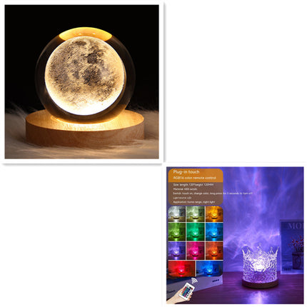 LED Water Ripple Ambient Night Light USB Rotating Projection Crystal Table Lamp RGB Dimmable Home Decoration 16 Color Gifts
