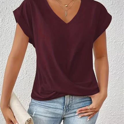 Fashion Short-sleeve T-shirt Summer Casual Irregular Knot Top For Women