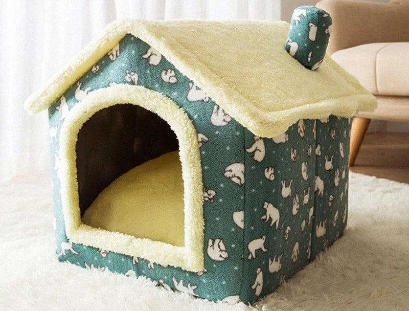 Foldable Dog & Cat House Bed | Warm Winter Enclosed Cave Kennel | Self-Warming Plush Pet Nest with Durable Non-Slip Bottom | Removable Cozy Villa | S–L - Animals & Pet Supplies > Pet Supplies > Pet Beds > Caves