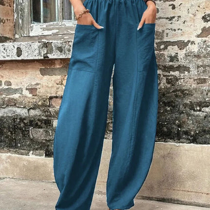 Women's Harem Pants With Pockets High Waisted Casual Beach Pants Loose Trousers Summer