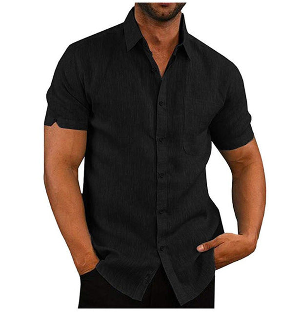 Men’s Short Sleeve Summer Solid Shirt | Casual Loose Fit Drop Shoulder Tee | High/Pile Collar Lightweight Top | Stylish Daily Wear Shirt for Men | Noir Bleu Gris White - Apparel & Accessories > Clothing > Clothing Tops > Shirts