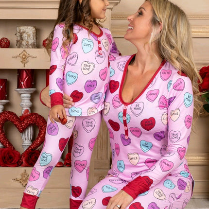 Valentines Day Love Print Casual Home Pajamas Parent Child Set