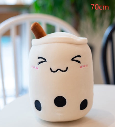 KawaiiTea | Plush Toy | Soft Fabric | Embroidered Face | Strawberry Pink Bubble Tea | Cuddle Tea Pillow -