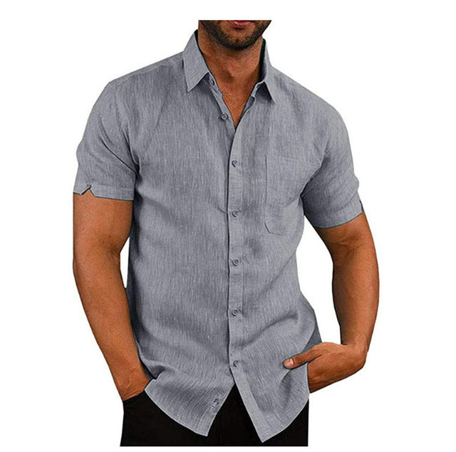 Men’s Short Sleeve Summer Solid Shirt | Casual Loose Fit Drop Shoulder Tee | High/Pile Collar Lightweight Top | Stylish Daily Wear Shirt for Men | Noir Bleu Gris White - Apparel & Accessories > Clothing > Clothing Tops > Shirts