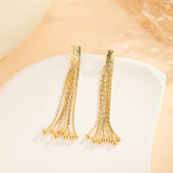 LuxeChain | Chain Earrings | Thin Metal Chains | Gold Bead Tassels | Gold | Elevates Everyday Style -