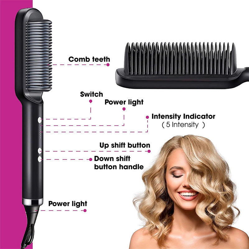 2 in 1 Hair Straightener Hot Comb | Anti Scald Design | Negative Ion Tech | Dual Purpose Straightening and Curling -