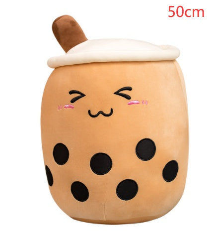KawaiiTea | Plush Toy | Soft Fabric | Embroidered Face | Strawberry Pink Bubble Tea | Cuddle Tea Pillow -