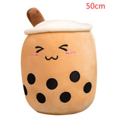 KawaiiTea | Plush Toy | Soft Fabric | Embroidered Face | Strawberry Pink Bubble Tea | Cuddle Tea Pillow -