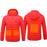 Men Heated Puffer Jacket | Electric Heating Coat with 9 Heat Zones | Insulated Hooded Windbreaker | USB Powered Heated Ski Jacket | Unisex Winter Warm Electric Coat (Black/Blue/Red in Zone 9) - Apparel & Accessories > Clothing > Outerwear > Coats & Jackets > Puffer Jackets