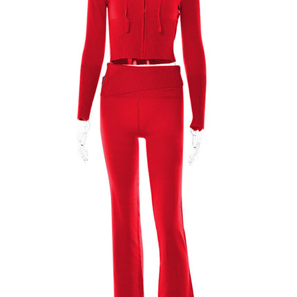 Hoodie Suit Women Leisure Sexy Zip Long Sleeve Sweater And High Waist Long Pants Set